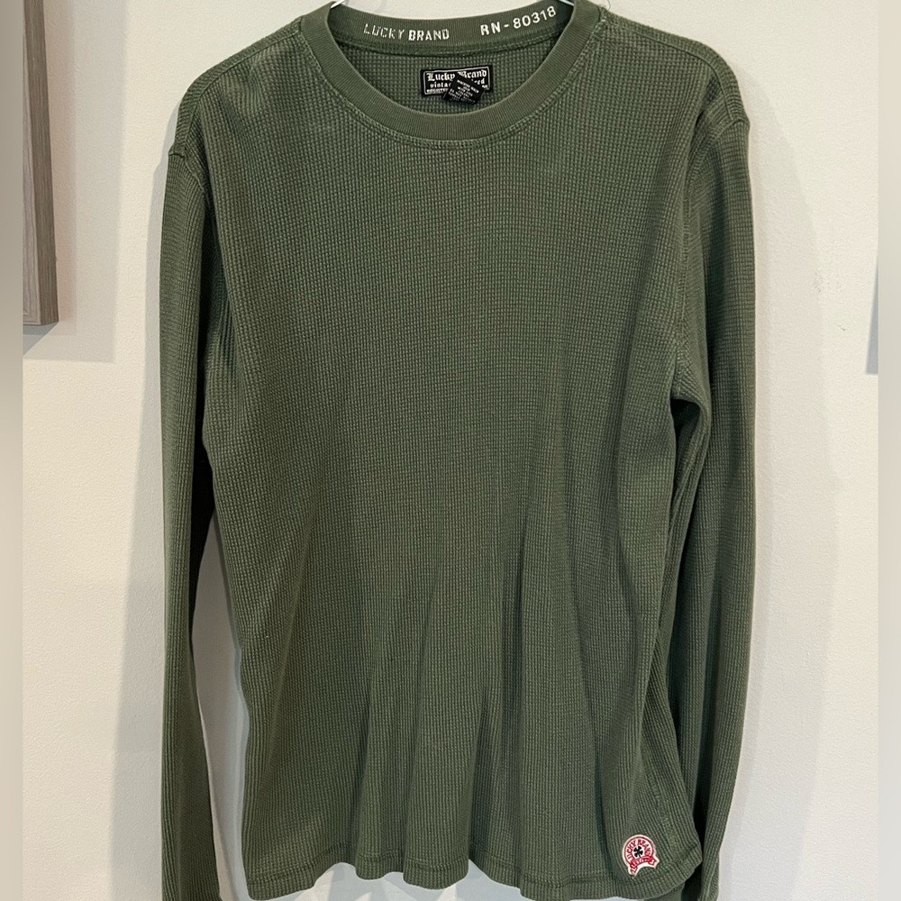 Lucky Brand Thermal Waffle Shirt 100% Cotton Green Medium